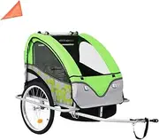 Bike Trailer Bike Trailer, Lightweight 2 in 1 Sturdy Steel Frame Baby Bike Trailer 40kg Load Capacity ， with Two Inner Pockets for Garden for Kids，Green Grey
