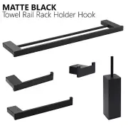 Matte Black Square Bathroom Towel Rack Rail Toilet Paper Roll Holder Hook Brush
