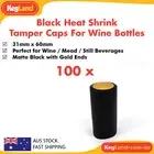 100 Black Heat Shrink Tamper Proof Caps for Wine Mead Bottles