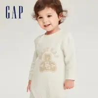 在飛比找momo購物網優惠-【GAP】嬰兒裝 小熊刺繡長袖包屁衣/連身衣-米色(7887