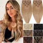 Balayage Remy HUMAN Clip in Real Hair Extensions Brown Full Head Long Weft Blond