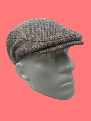 Hartside HS14 Scottish Highland Harris Tweed® Flat Cap in GREY - PICK SIZE