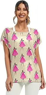 [RPLIFE] Dancers Poses Pink Woman Blouses Tops Loose Sleeve Blouse, S-XXL Flowy Tee Shirt