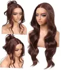 Body Wave Glueless Wigs With Bangs Synthetic Lace Front Wigs 26 Reddish Brown