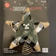 New • The Christmas Shoppe Small Rustic Tree Topper Star Buffalo Check 8.5”