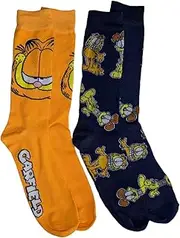 [Hyp] Nickelodeon Garfield Cat & Odie Dog Cartoon Character Men’s Crew Socks Two Pair Pack