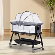 PlayPals 3-in-1 Baby Cot Crib Bed Bassinet Bedside Sleeper Foldable Black