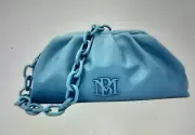 Badgley Mischka Wrapped Frame Clutch Chain Strap Blue Purse NWT MSRP $129 Vegan