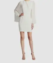 $245 Aidan Mattox Women's White Long Pleated Sleeve Cutout Sheath Dress Size 6