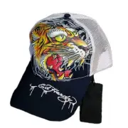 Ed Hardy Orange Tiger White Navy Blue Bill Trucker Cap Hat Snapback OSFA