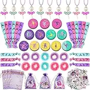 SKYCOOOOL 102 PCS Gymnastics Party Favors, Necklace Goodie Bags with Hair Ties, Button Pins, Bags, Reusable Bun Nets & Stickers for Theme Birthday Supplies Baby Shower Holiday