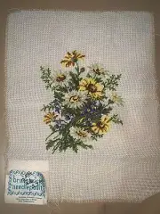 BRUNSWICK Preworked Wool Floral Needlepoint Tapestry Canvas Flowers 14”x18”