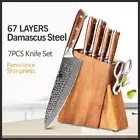 Knife Set Chef Santoku Utility Bread Paring Hammered Damascus Steel Wood Handle