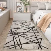 Soft Modern Geometric Stripe Area Rug for Bedroom and Living Room (Beige, 80x120cm)