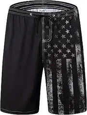 [Yhjoxlp] Mens Swim Trunks Quick Dry Board Shorts with Mesh Lining, Breathable Fit Print Beach Shorts Swimwear Bathing Suits, Black, 4X-Large