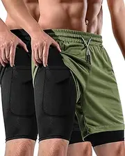 [FIONECA] 2 in 1 Mens Shorts Casual 2 Pack, Running Gym Shorts for Men 7 Inch, Workout Shorts Men with Pockets &Towel Loop