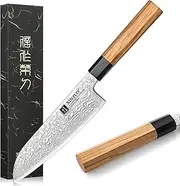 XINZUO 7.3 Inch Santoku Knife, 67 Layers Damascus Steel Vegetable Knife Multi-Function Kitchen Cooking Knife Professional Sharp Meat Slicing Knife, Handcrafted Octagonal Olive Wood Handle-Zhen Series