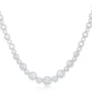 Silvertone Rhodium Plated Brass Cubic Zirconia Graduated Circle Fashion Necklace