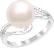 [MOONEYE] 10MM Round Shape Pearl Gemstone 925 Sterling Silver Solitaire Bypass Women Engagement Ring | Mother's Day Gift Jewelry