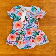 Bonds Baby Purple Pink Green Floral Balletsuit Size BNWT 0