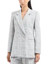 Emporio Armani Linen Check Pattern Double Breasted Blazer Jacket