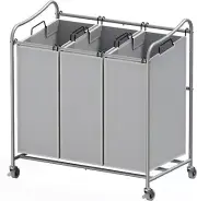 Simple Houseware Heavy-Duty 3-Bag Laundry Sorter Cart, Silver