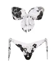 Zimmermann Pop Scarf Tie Bikini | Black/White Floral, Front Tie Bandeau Top, Low