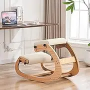 MoomJiee Ergonomic Kneeling Chair,Adjustable Rocking Knee Chair for Home Office,Wooden Office Chair for Back Pain Relief, Beige