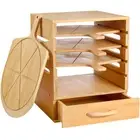 Wood Pizza Peel Rack with Spice Drawer,Includes 4 x 12 Inch Non-Stick Bamboo ...