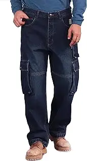 [BOCOMAL] FR Jeans Cargo Utility 8 Pockets Prewashed NFPA2112 CAT2 Flame Resistant/Fire Retardant FR Pants for Men