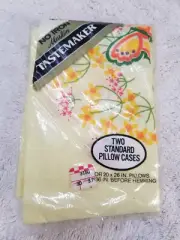 Vintage Tastemaker 2 Standard Pillowcase Set No Iron Floral w/ Butterflies NIP