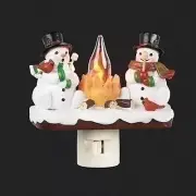 Roman Lights Camping Snowmen W/ Cardinal Resin Swivel Plugin Nightlight 160297