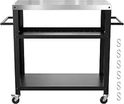 Outdoor Grill Cart with Three-Shelf, Stainless Steel Pizza Oven Table for Outside, Dining Kitchen Cart with Two Side Handle, Garden Patio BBQ Kitchen Food Prep Table Cart (Black)
