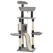 Cat Tree with Sisal Scratching Posts Grey 145 cm vidaXL