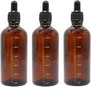 3 Pcs 100ml 3.5oz Refillable Empty Amber Glass Dropper Bottle Essential Oil Perfumes Sample Scale Bottle Container Vial Pot Jar with Glass Eye Dropper Dispenser for DIY Aromatherapy and Travel