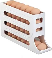 4 Tiers Egg Holder for Fridge， Automatic Egg Rolling Rack, 30 Eggs Storage Rack, Egg Distributor for Refrigerator, Egg Storage Rack for Kitchen (White)
