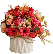 Artificial Flowers with Small Ceramic Vase Eucalyptus Leaves Berry Rose De Coration Bouquet Room, Living Room, Bedroom Decoration (Bud)