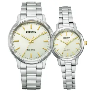 CITIZEN星辰 PAIR 對錶光動能鵝黃優雅情侶男錶 不鏽鋼錶38mm(BJ6541-58P)