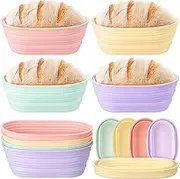 Honeydak 4 Pcs Silicone Bread Proofing Baskets 10 Inch Oval Oval Banneton Basket Collapsible Sourdough Baking Supplies Non-stick Round Dough Proofing Bowl Containers Oven Safe for Bread Making