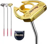 Golf Putters MOO Eyes 304 Soft Iron Casting Golf Clubs Sports Clubs Stainless Steel Golf Push Rod with Golf Headcover (Golden)