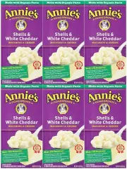 Annies Macaroni Shells White Cheddar Cheese 6 boxes each is 6-Ounces as pictured