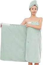 Bath Towel Wrap, 150x80cm Coral Fleece Body Wrap Towel with Hair Dry Cap, Quick Drying Towel Robe for Shower Spa Pool (Green)