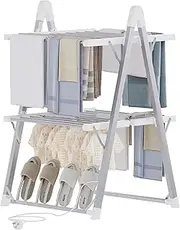 Advwin Foldable Heated Clothes Drying Rack, 2 in 1 Electric Heated Towel Rail Shoe Racks, 2-Tier with 20 Heating Bars Energy-Efficient Fast Heating