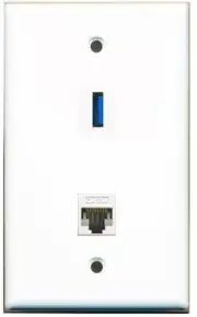 1 Port USB 3.0 A-A CAT5E Ethernet Wall Plate Solid White