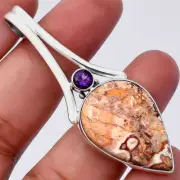 Rosetta Picture Jasper & Amethyst 925 Sterling Silver Pendant Jewelry P-1006