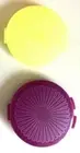 2 Tupperware Clamshell Round Pill Keeper Containers Yellow & Mulberry New