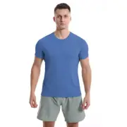 Men's Sports T-Shirt Solid Color Grid Pattern Short Sleeve Quick Dry Clothing