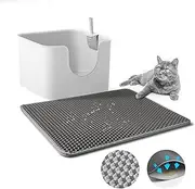 Baytion Cat Litter Mat, Litter Tray Mat 60 x 44 cm for Cat Litter Box and Cat Toilet, Double Layer Trapping Mat, Big Honeycomb Holes, Waterproof Urine Proof, EVA Material BPA Free (Grey）