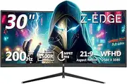 Z-Edge 30 Inch Ultrawide Curved Gaming Monitor 200Hz(DP) 165Hz(HDMI), UWHD (2560x1080), FreeSync, 1ms MPRT 21:9 VA Panel R1500 Curved Screen, 2×DP1.4 & 2×HDMI 2.0, with RGB Light, Tilt Adjustable