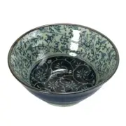 SET of 2 Japanese Rice Soup Bowls 5.75"D Ceramic Manyo Karakusa Made in Japan
